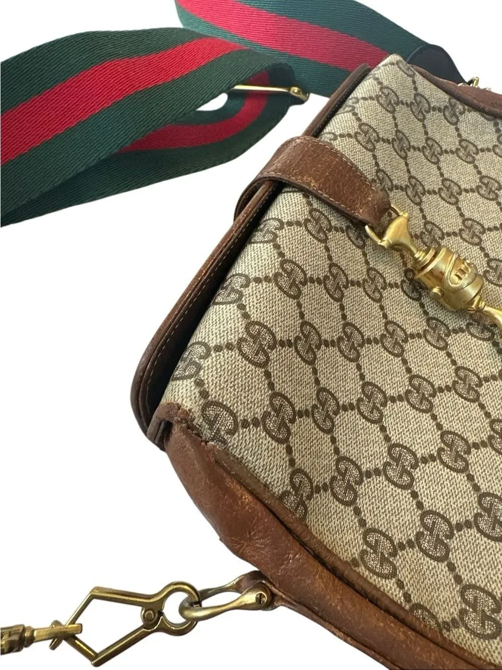Gucci Jackie Beige Brown GG Supreme Crossbody with Signature Web Strap